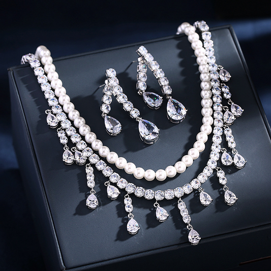 Jewelvyn Silver Plated Studded With Zirconia Diamond Necklace