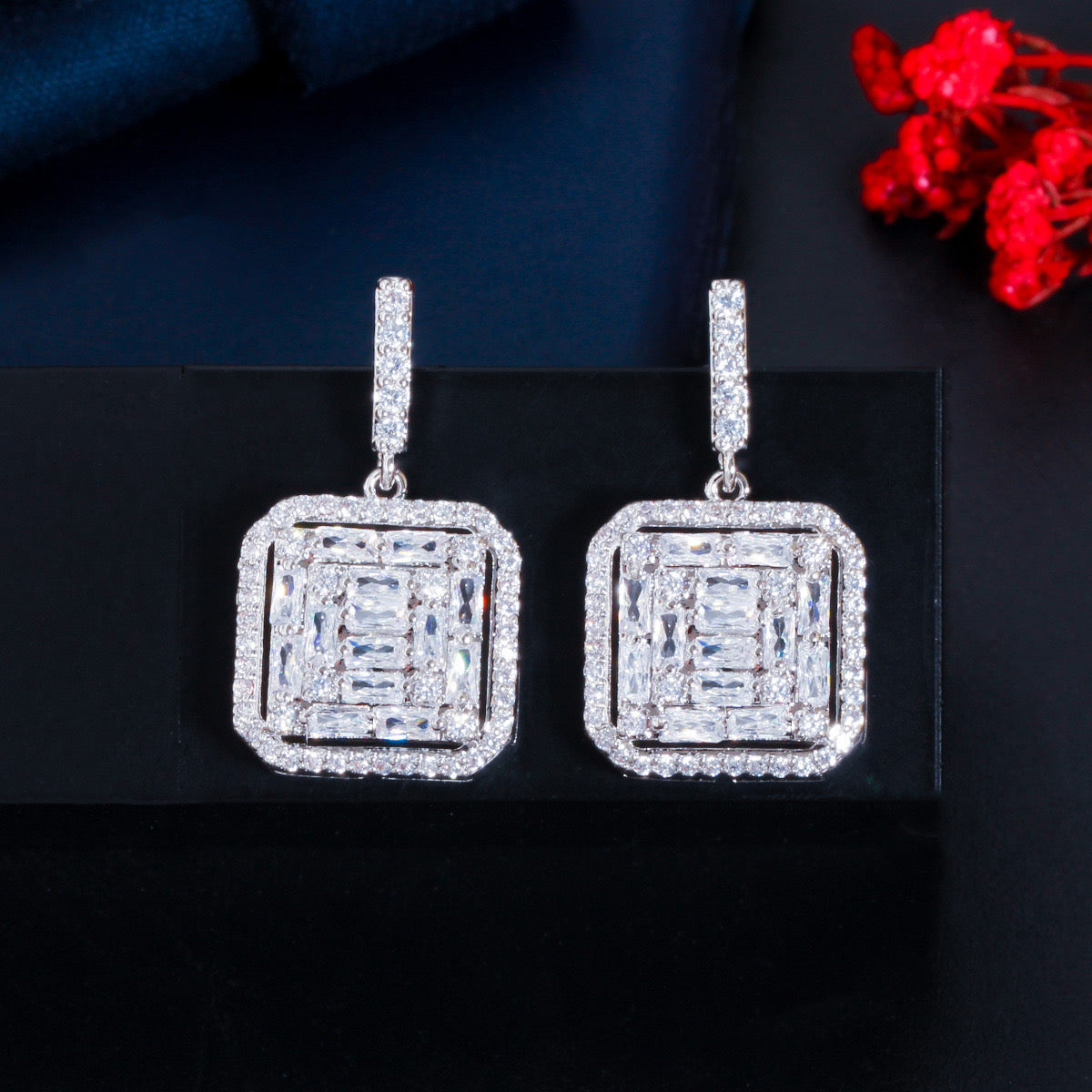 jewelvyn Silver Plated Studded With Zirconia Diamond With Multi Stone Earrings