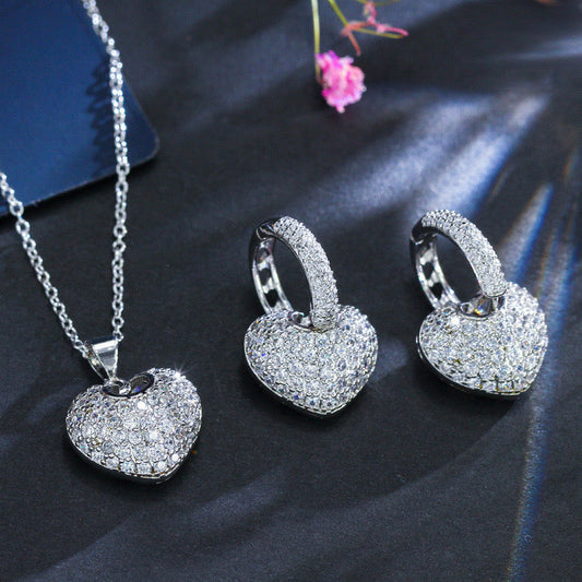 jewelvyn Silver Plated Studded With Zirconia Dimond Pendant set
