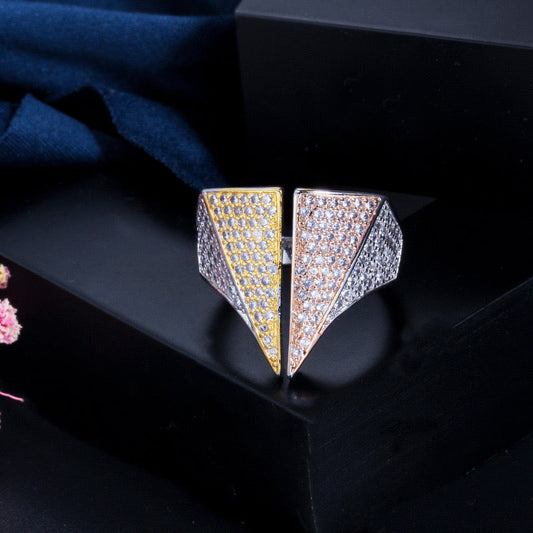 jewelvyn silver plated studded with zirconia three tone ring