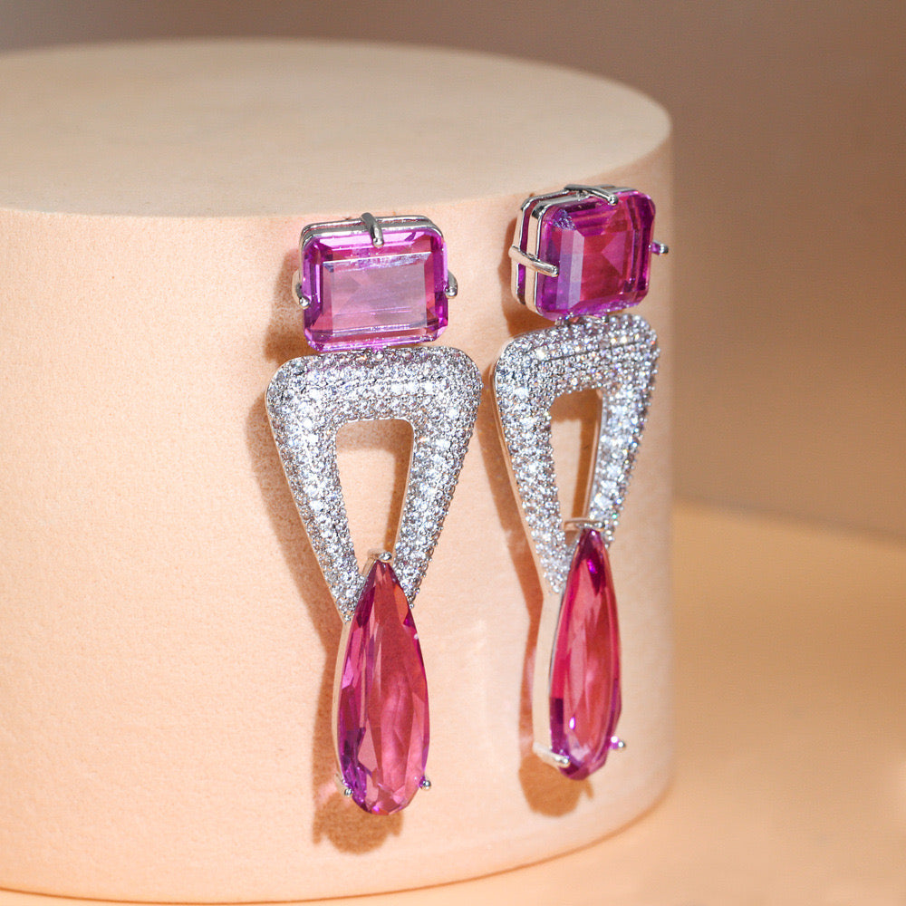jewelvyn Silver Plated Studded With Zirconia Diamond With Multi Stone Earrings