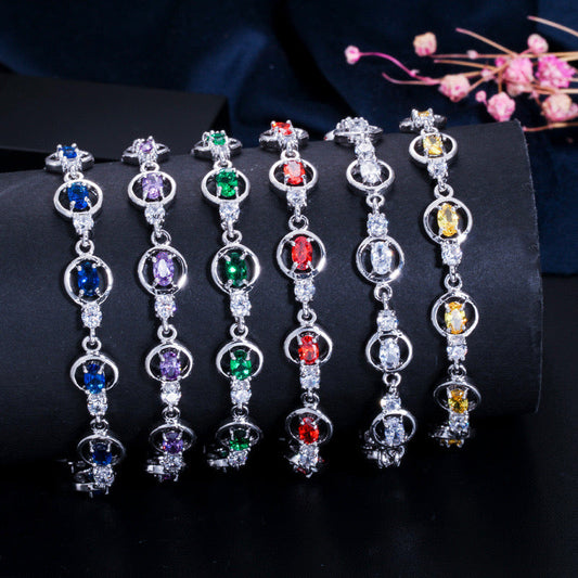 jewelvyn Silver Plated Studded With Zirconia Diamond With Multi Stone Bracelate