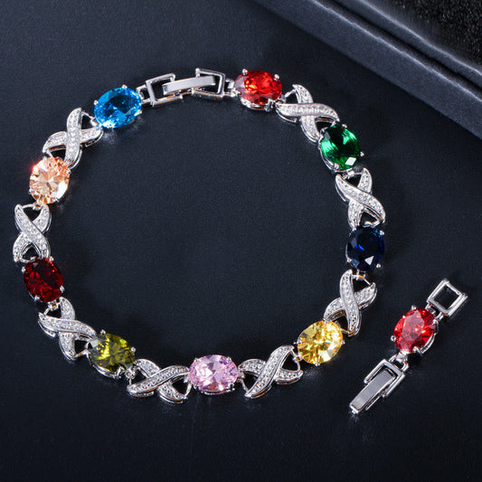 jewelvyn Sliver Plated Studded With Zirconia Diamond With Multi Stone Bracelate