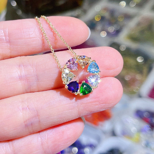 jewelvyn Silver Plated Studded With Cubic Zirconia Diamond With Multi Color Stones Chain Pendant