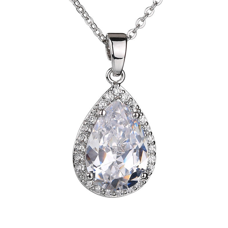 jewelvyn Silver Plated Studded With Cubic Zirconia Diamond In Montana Or Emerald Color Stone Chain Pendant