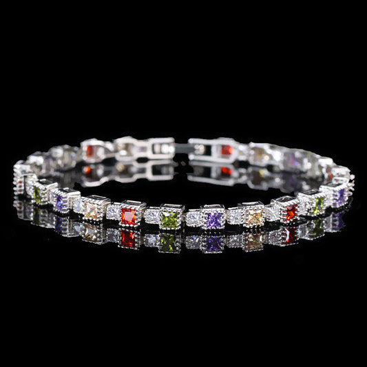 jewelvyn Silver Plated Studded With Zirconia Diamond With Multi Stone Bracelet