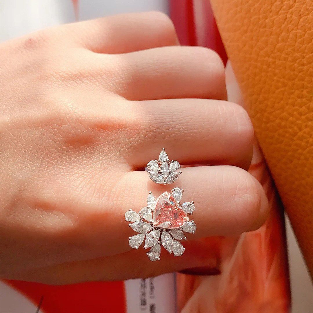 jewelvyn silver plated studded with zirconia diamond in rosaline stone color ring