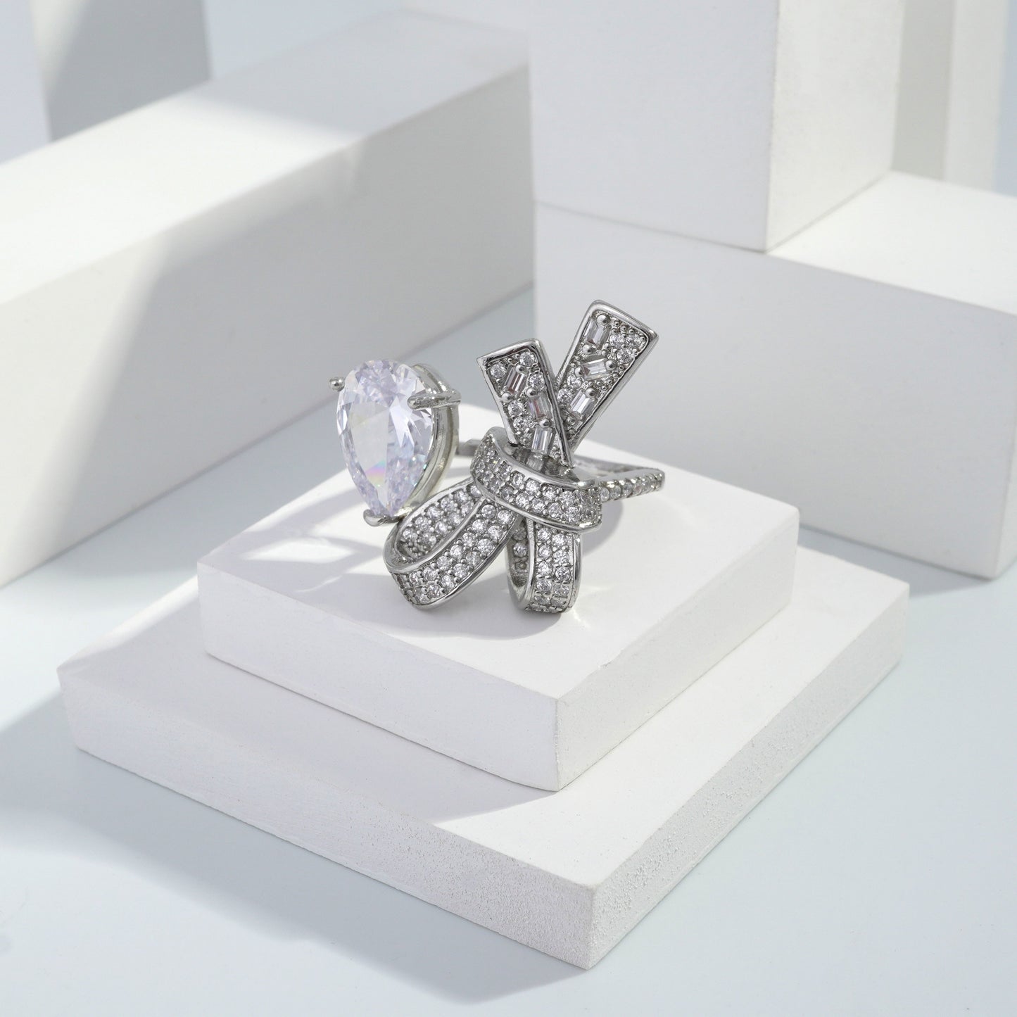 jewelvyn Silver plated studded with cubic  zirconia diamond Silver Ring