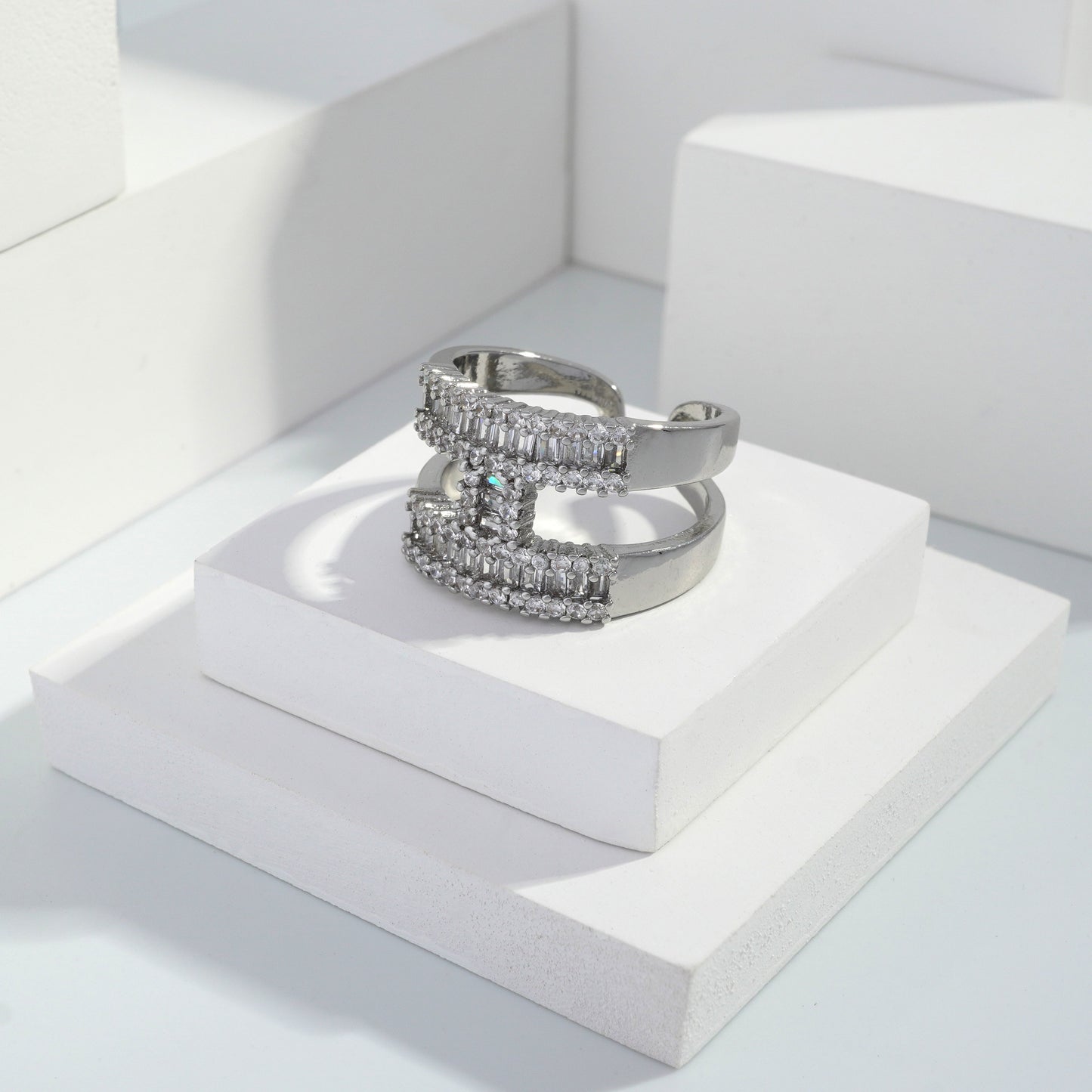 jewelvyn Silver plated studded with cubic  zirconia diamond Silver Ring