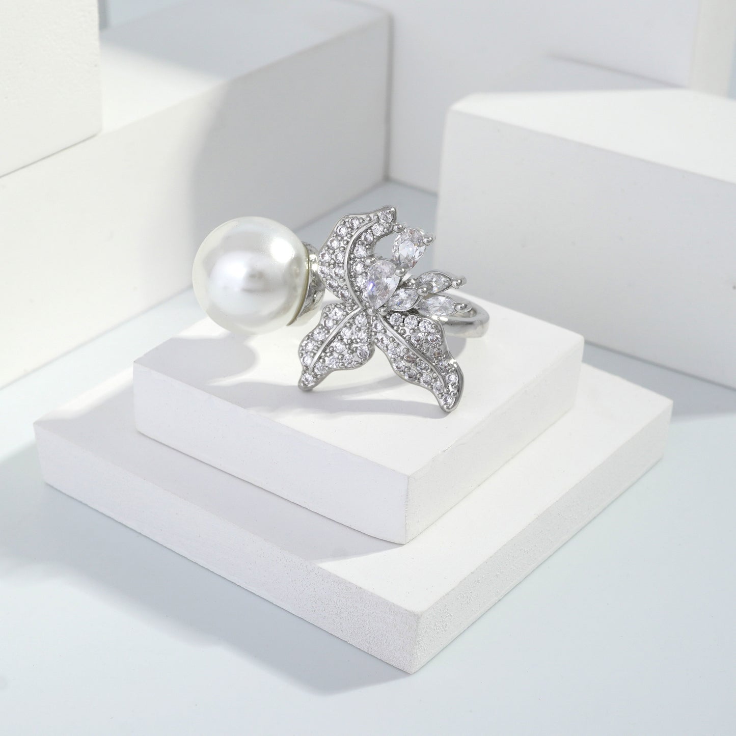 jewelvyn Silver plated studded with cubic  zirconia diamond Silver Ring