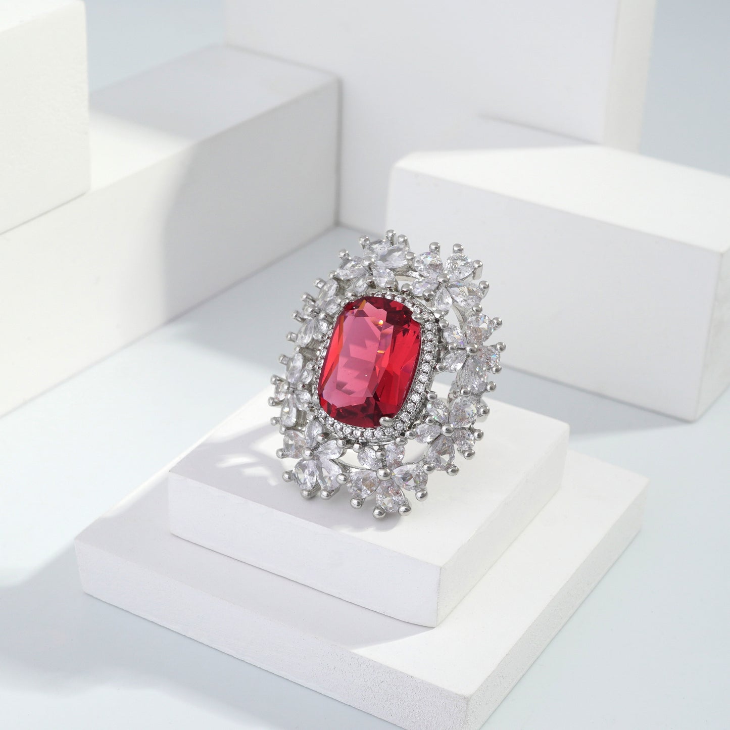 jewelvyn Silver plated studded with cubic  zirconia diamond Silver Ring