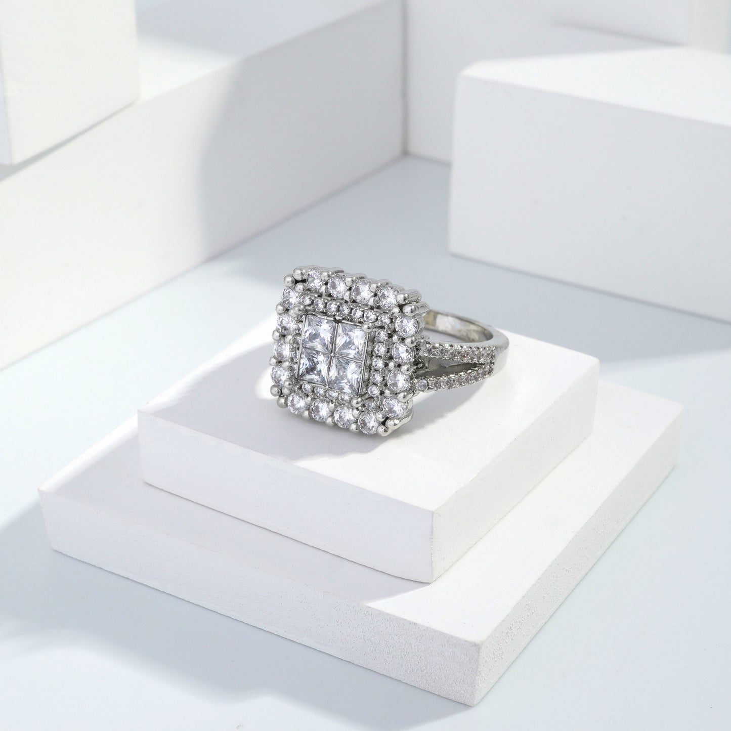 jewelvyn Silver plated studded with cubic  zirconia diamond Silver Ring