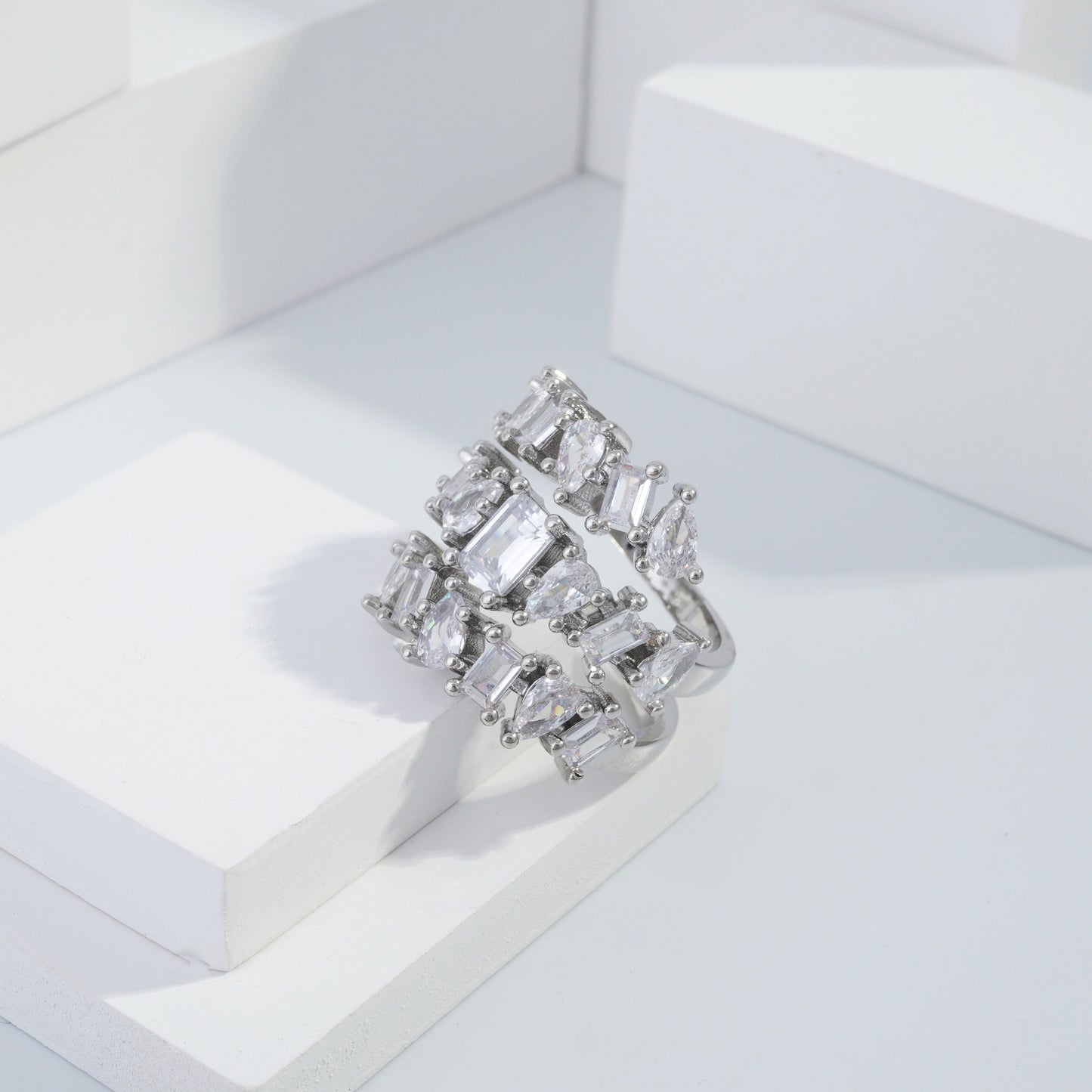 jewelvyn Silver plated studded with cubic  zirconia diamond Silver Ring