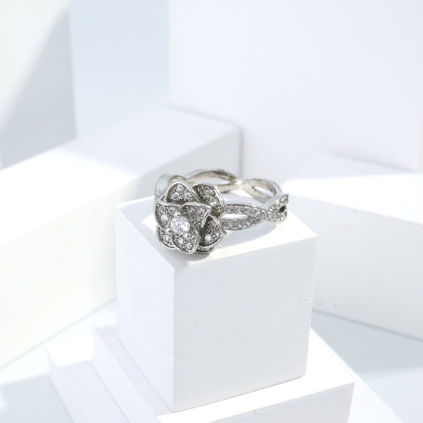 jewelvyn Silver plated studded with cubic  zirconia diamond Silver Ring