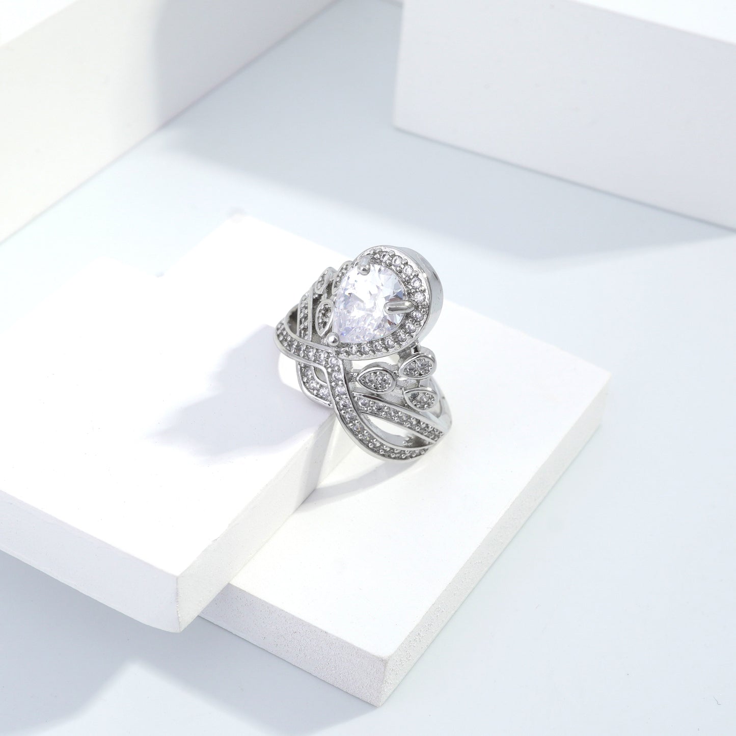 jewelvyn Silver plated studded with cubic  zirconia diamond Silver Ring