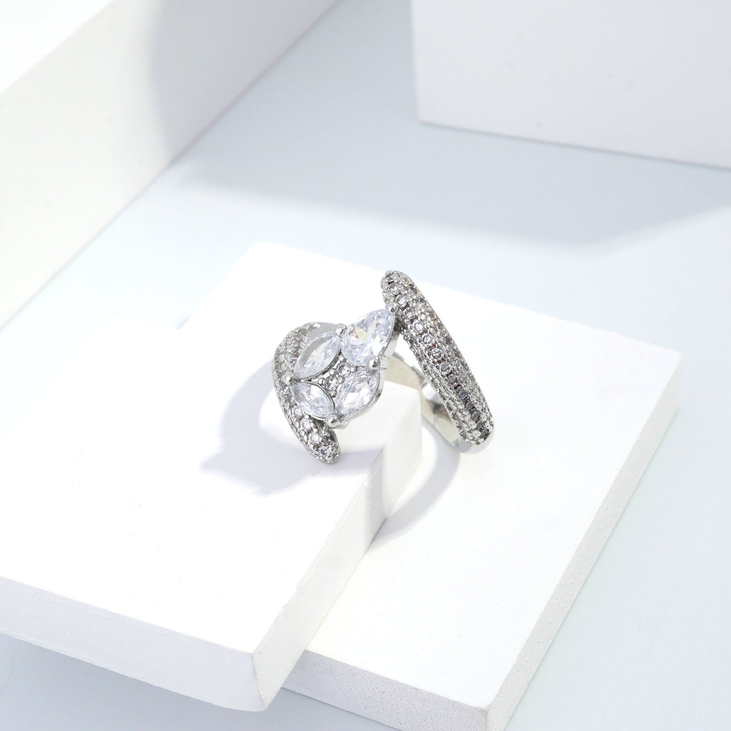 jewelvyn Silver plated studded with cubic  zirconia diamond Silver Ring