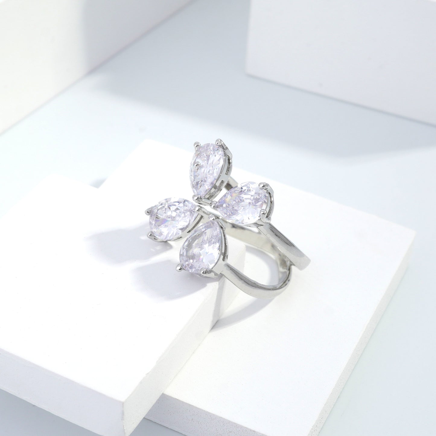 jewelvyn Silver plated studded with cubic  zirconia diamond Silver Ring