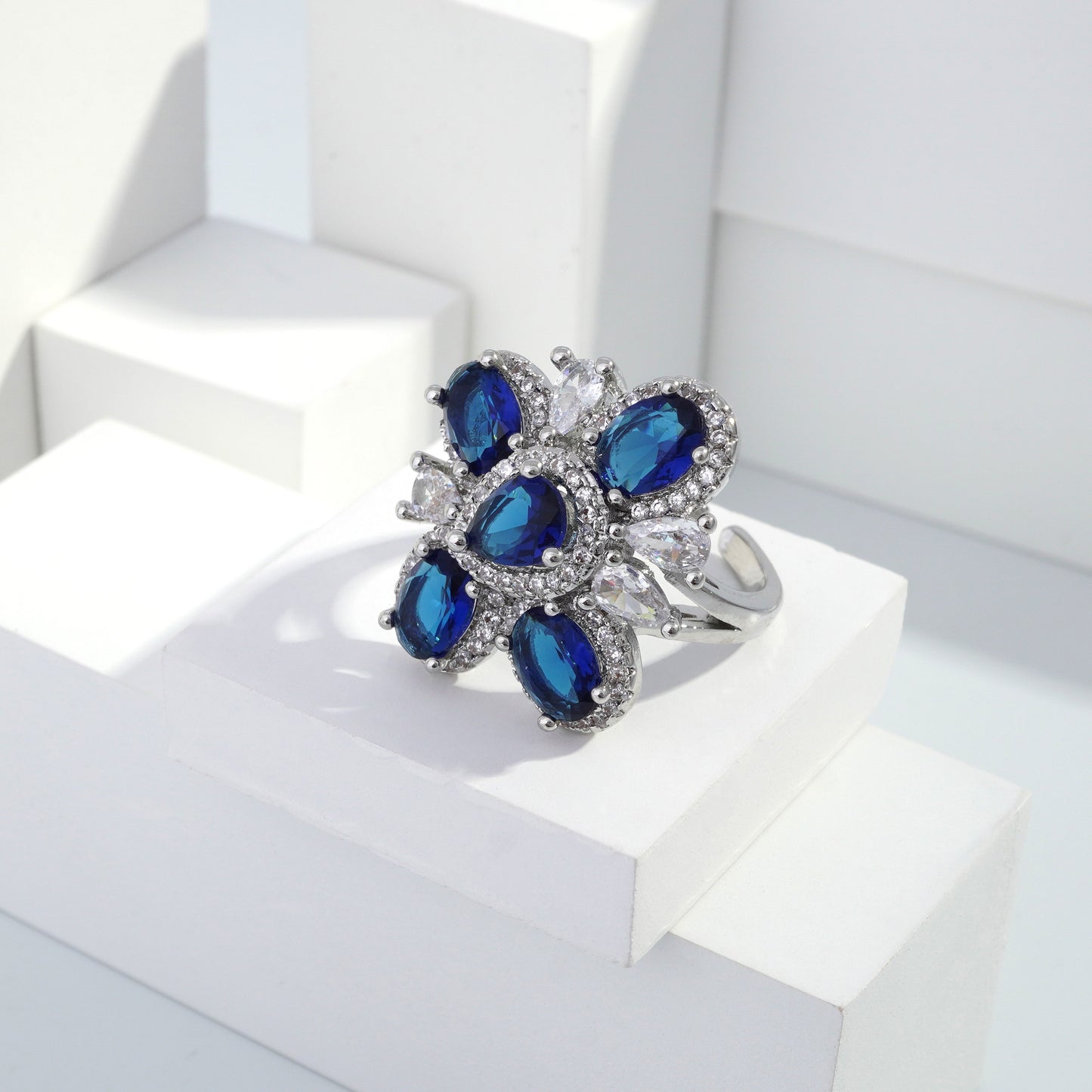 jewelvyn Silver plated studded with cubic  zirconia diamond Silver Ring