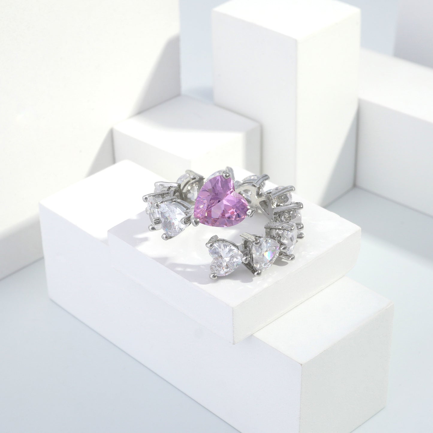 jewelvyn Silver plated studded with cubic  zirconia diamond Silver Ring