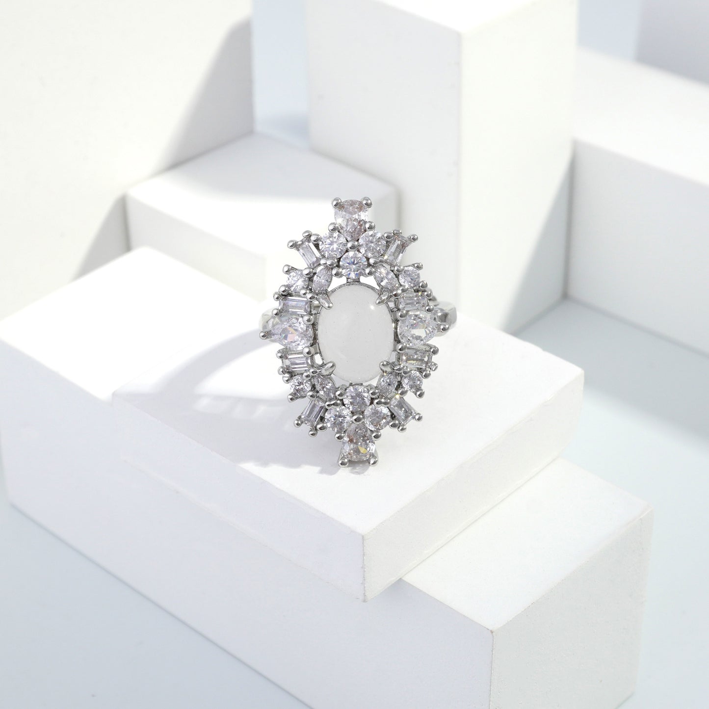 jewelvyn Silver plated studded with cubic  zirconia diamond Silver Ring