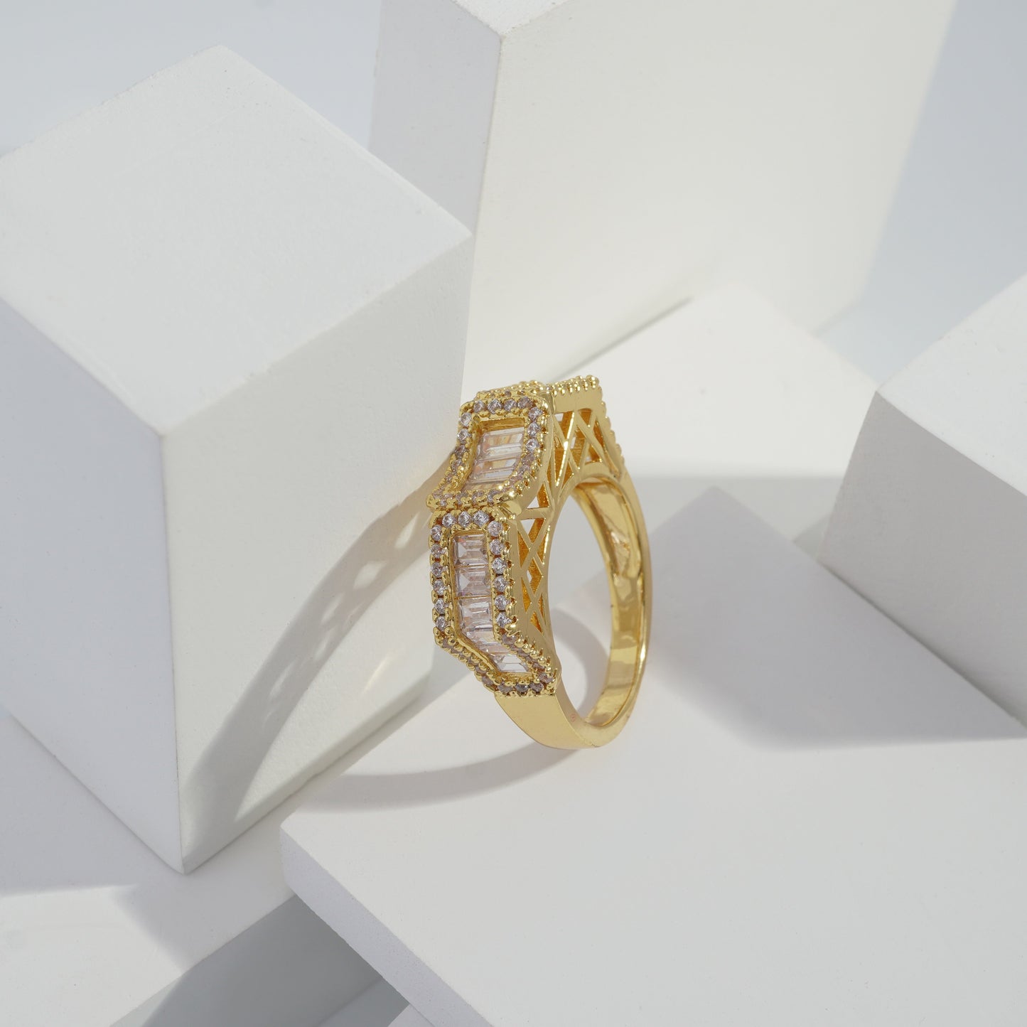 jewelvyn Gold plated studded with cubic  zirconia diamond Gold Ring