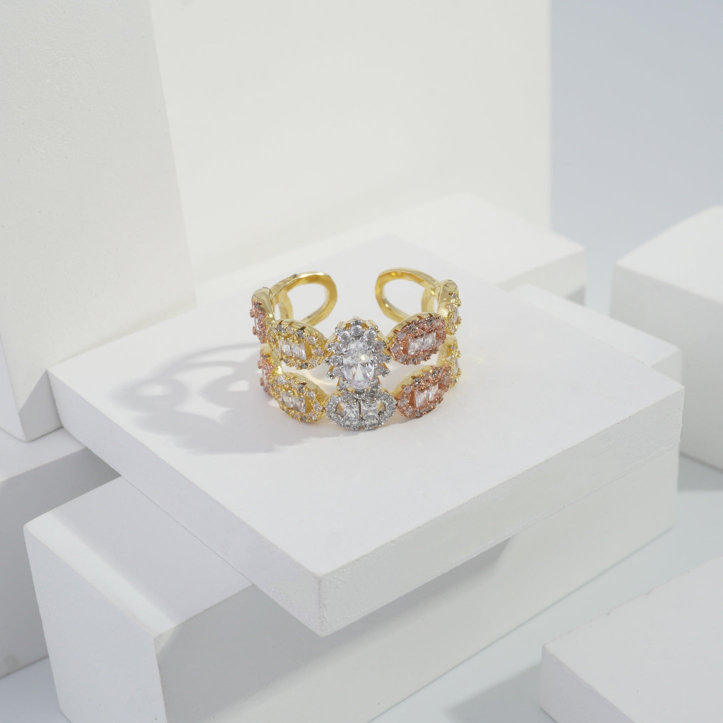 jewelvyn Gold plated studded with cubic  zirconia diamond Gold Ring