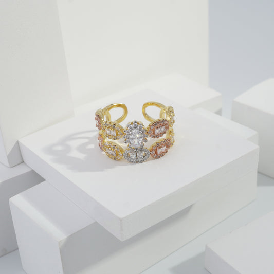 jewelvyn Gold plated studded with cubic  zirconia diamond Gold Ring