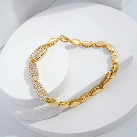 jewelvyn Gold Plated Studded With Zircoina Diamond With Gold Bracelate