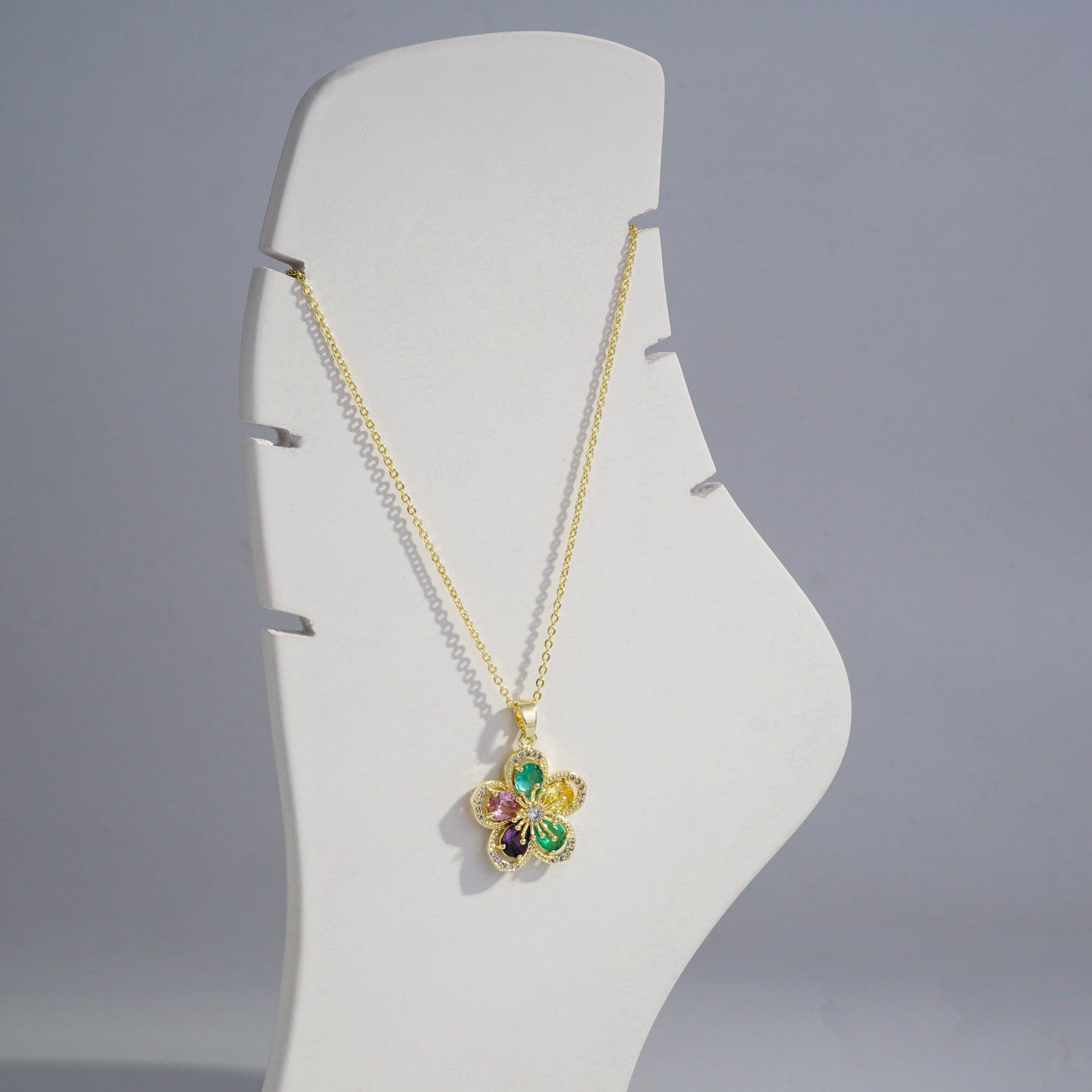 jewelvyn Gold Plated Studded With Multi Colour Zirconia Diamonds Gold Chain Pendant