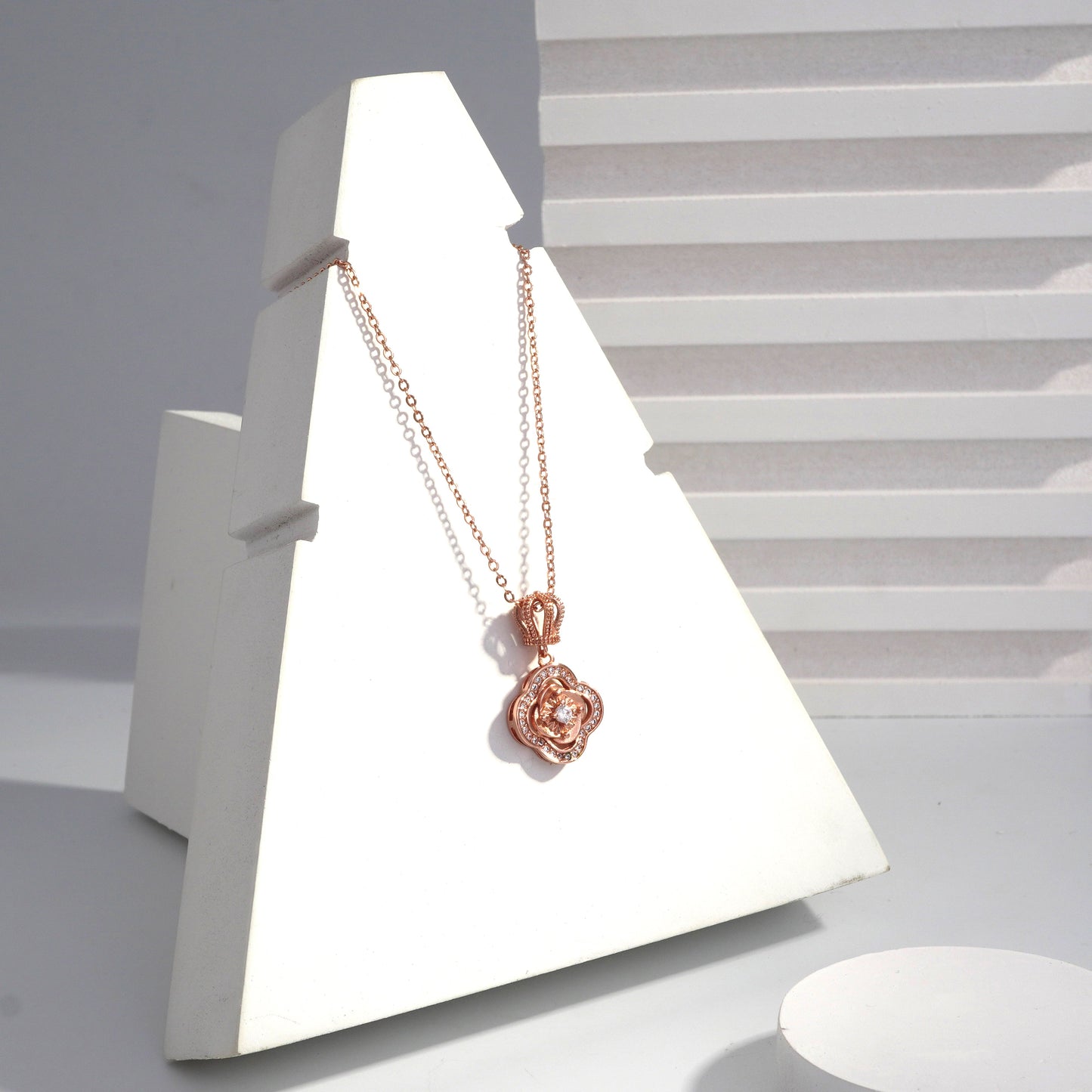 jewelvyn Rose Gold Plated Studded With Zirconia Diamonds Rose Gold Chain Pendant