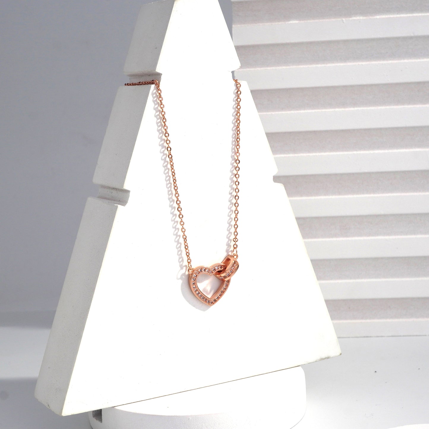 jewelvyn Rose Gold Plated Studded With Zirconia Diamonds Rose Gold Chain Pendant