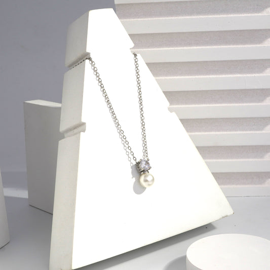 jewelvyn Silver Plated Studded With Zirconia Diamonds Silver Chain Pendant