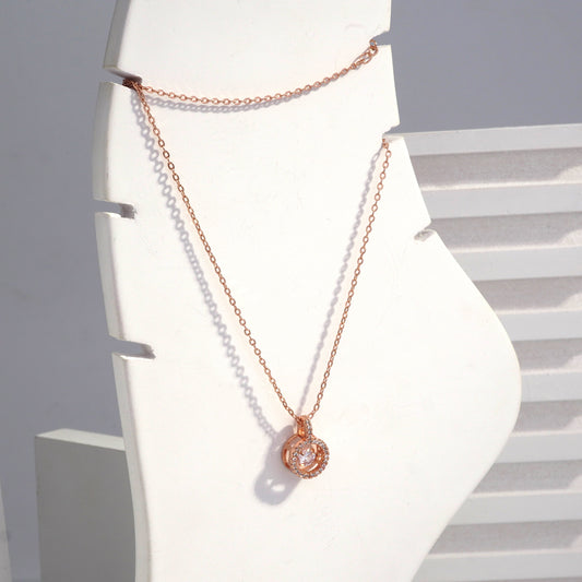 jewelvyn Rose Gold Plated Studded With Zirconia Diamonds Rose Gold Chain Pendant