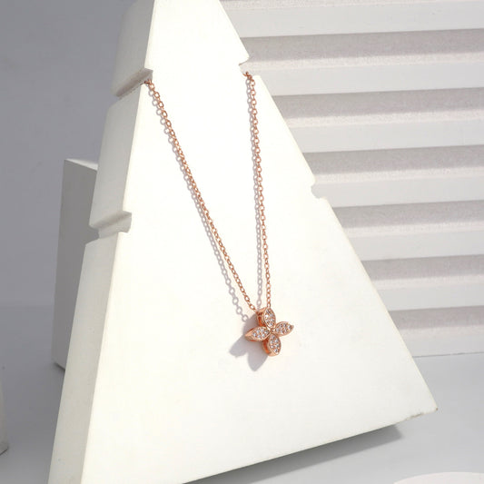 jewelvyn Rose Gold Plated Studded With Zirconia Diamonds Rose Gold Chain Pendant